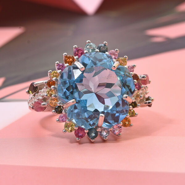 AA Blau Topas, Multi-Turmalin und Zirkon Ring - 14,15 ct. image number 1