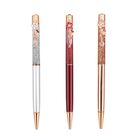 3er-Set Kugelschreiber mit Blumen-Clip, Metall, Rosegoldfarben