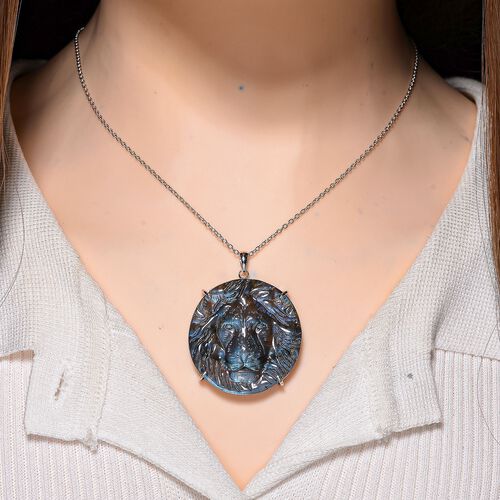 LabradoritLöwe  Anhänger mit Kette ca. 50cm, 925 Silber rhodiniert ca. 64.00 ct image number 1