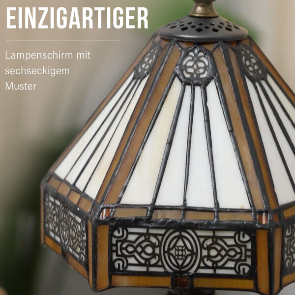 Handgefertige Tiffany-Stil Tischlampe, Buntglas, Antik-Design, Braun image number 3