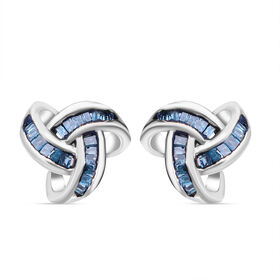 Liebesknoten blaue Diamant-Ohrstecker, 925 Silber platiniert - 0,25 ct.