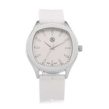 STRADA - Uhr mit japanischem Uhrwerk, silbernem Geh&auml;use und wei&szlig;em Silikonarmband