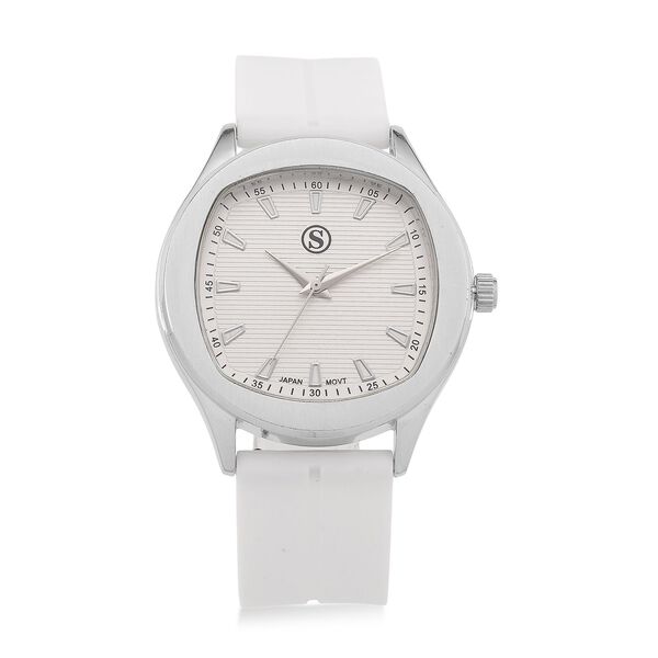 STRADA - Uhr mit japanischem Uhrwerk, silbernem Geh&auml;use und wei&szlig;em Silikonarmband image number 0