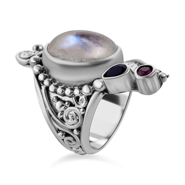 Sajen Silver- Regenbogen Mondstein, Ilakaka rosa Saphir und afrikanischer Amethyst-Ring- 9.53 ct. image number 4