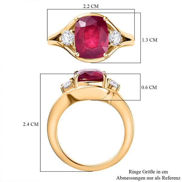 Afrikanischer Rubin (Fissure gefüllt), Weißer Zirkon Ring, 925 Silber Gelbgold Vermeil (Größe 20.00) ca. 4.78 ct image number 7