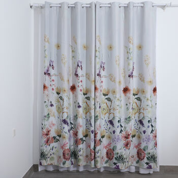 2er-Set Bedruckter Verdunkelungsvorhang mit 8 Metallringen, Blumenmuster