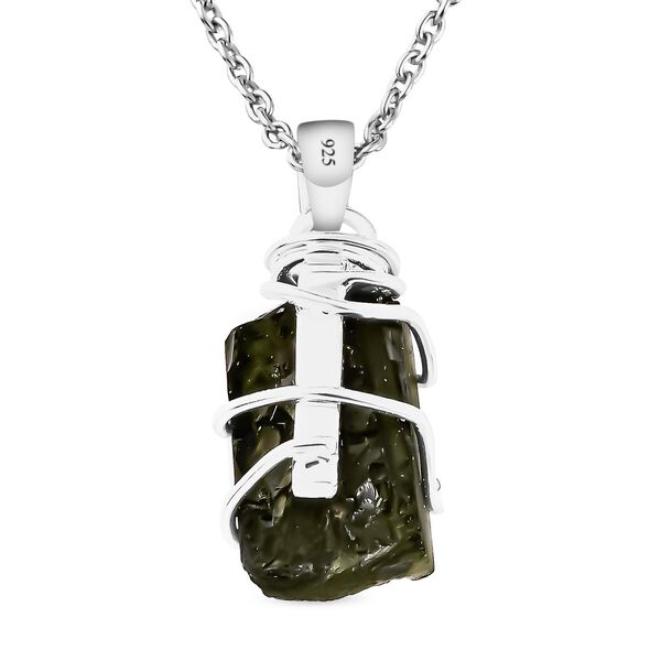 Natürlicher Moldavit-Anhänger mit Kette, 925 Silber, 925 Silber platiniert ca. 7,07 ct image number 5