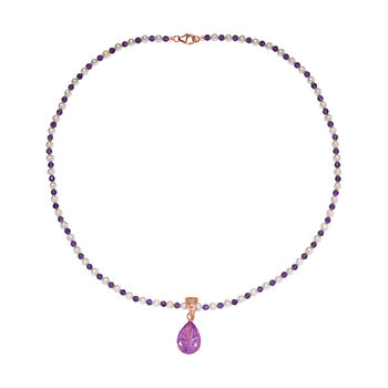 D'Joy AA Rose De France Amethyst, afrikanischer Amethyst und Perle Anh&auml;nger mit 50cm Kette
