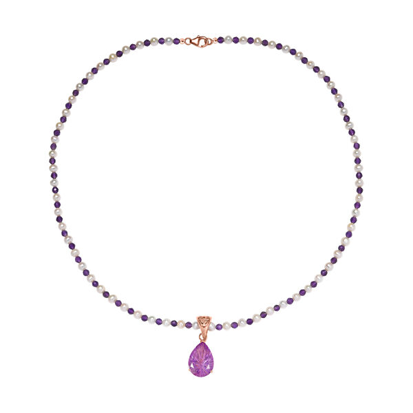 D'Joy AA Rose De France Amethyst, afrikanischer Amethyst und Perle Anh&auml;nger mit 50cm Kette image number 3