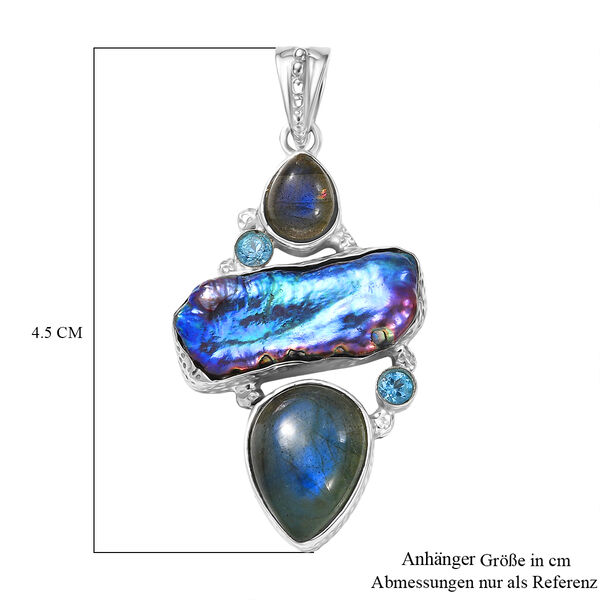D'Joy S&uuml;&szlig;wasser Pfau Perle, Labradorit Anh&auml;nger 925 Silber rhodiniert 13.23 ct image number 6