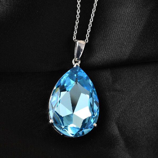 LUSTRO STELLA Österreichischer Aquamarin Kristall Anhänger mit Kette ca. 45 cm 925 Silber platiniert image number 3