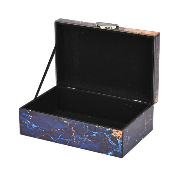 2er-Set Glas-Schmuckbox mit Marmormuster, 28x18x10cm (L) und 21x12x7cm (S), Blau image number 5