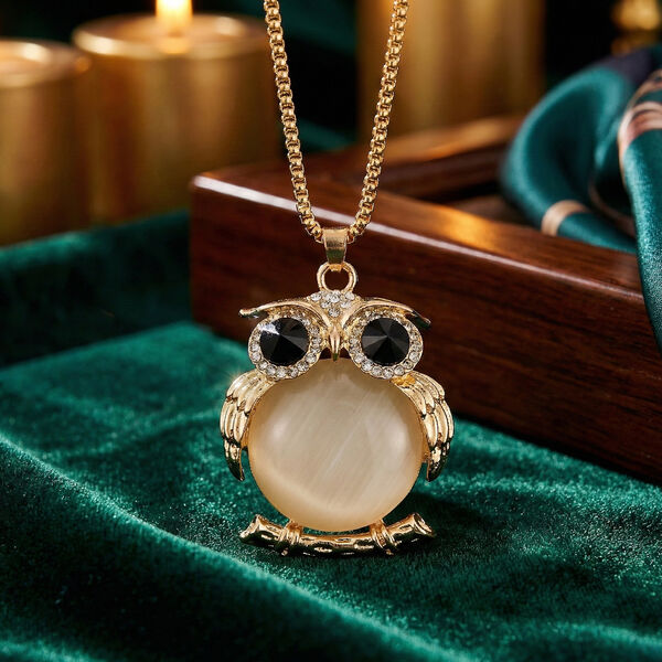 Erstellt wei&szlig;es Katzenaugen, Schwarze Kristall Schmuckset ca. 63.5 cm+5 cm Extender, Legierung Gelb image number 1