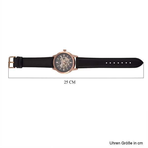 GENOA TIME V2 Automatikuhr mit mechanischem Automatikwerk, Zifferblatt Schwarz mit Sonnenschliff und offenem Design, Lederarmband Schwarz, 3 ATM wasserdicht image number 7