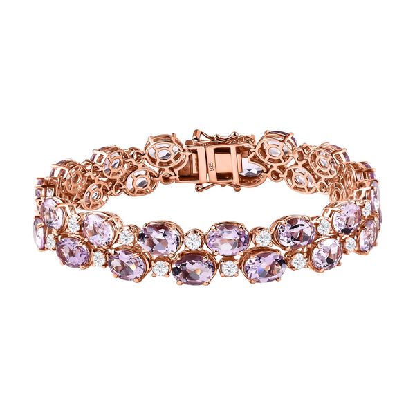 AA Rose De France Amethyst, Wei&szlig;er Zirkon Armband ca. 19 cm 925 Silber ros&eacute;vergoldet ca. 36,12 ct.