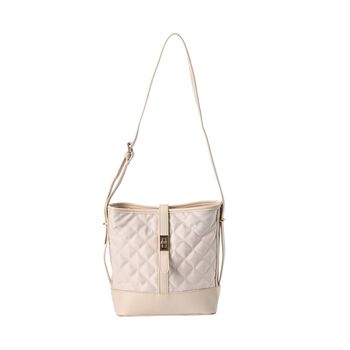 Gesteppte Karomuster-Stoff-Umh&auml;ngetasche, 22x11x24cm, beige