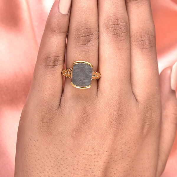 Meteorit und Zirkon-Ring, 925 Silber Gelbgold Vermeil  ca. 9,95 ct image number 3