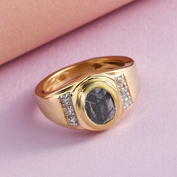 Meteorit und Zirkon Ring 925 Silber vergoldet  ca. 2,96 ct image number 2