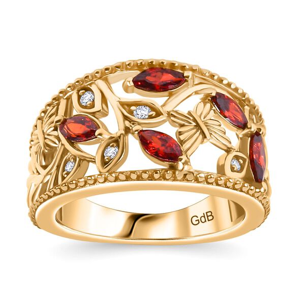 Granat Zirkonia, Wei&szlig;er Zirkonia Ring Messing (Gr&ouml;&szlig;e 16.00) image number 3