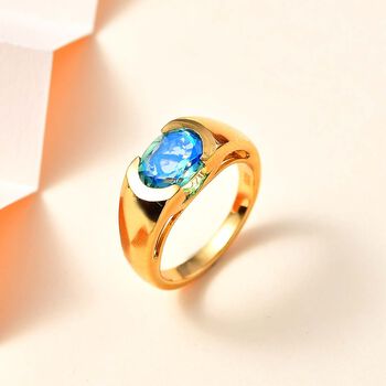 Pfau Triplett Quarz Ring, 925 Silber 750 Gelbgold Vermeil - 2,01 ct.