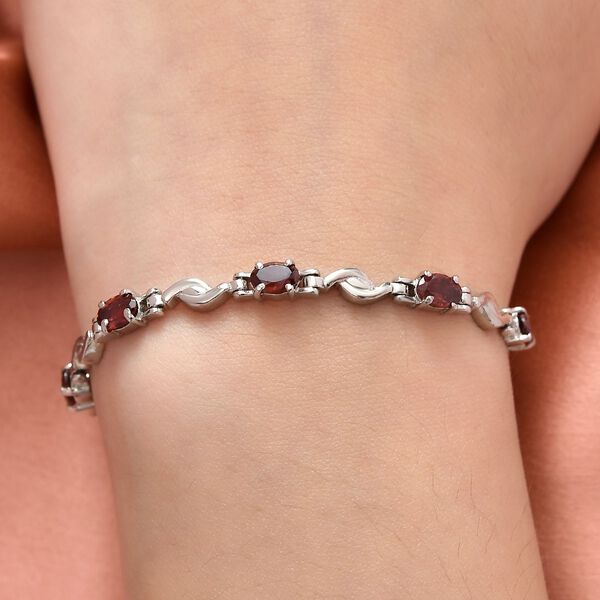 Verstellbares, rotes Granat-Armband, ca. 26.75 cm, Edelstahl, ca. 3,87 ct image number 3