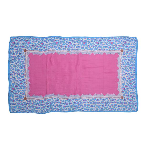 LA MAREY 100% bedruckter Seidenschal, Gr&ouml;&szlig;e 110x178 cm, Blau und Rosa image number 3