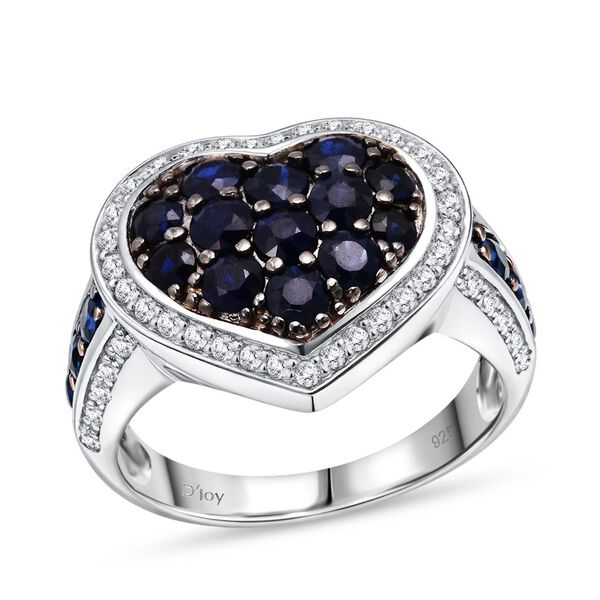 D'Joy Ceylon-Saphir, Wei&szlig;er Zirkon Ring 925 Silber rhodiniert (Gr&ouml;&szlig;e 19.00) ca. 2,74 ct