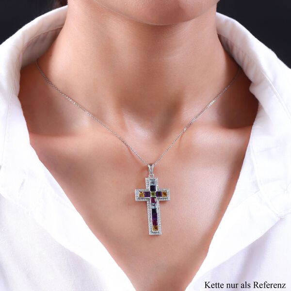 Mehrfarbiger Edelstein-Kreuz-Anhänger in Silber, 3,97 ct. image number 2