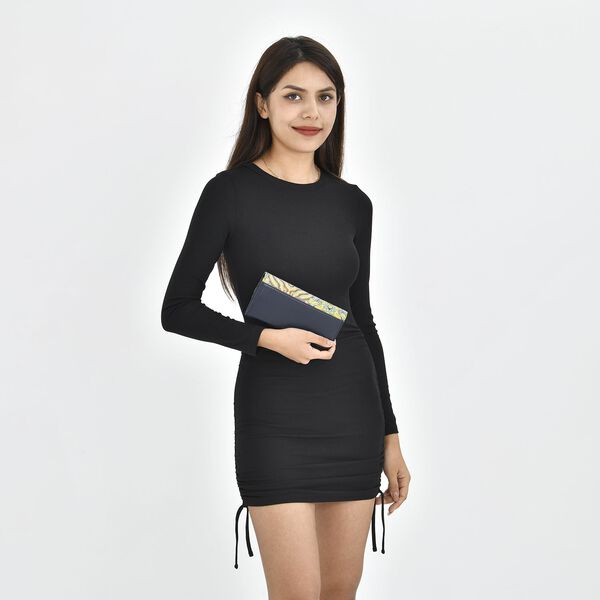 Seidenbrokat Clutch-Tasche aus echtem Leder mit RFID Schutz, 19.5x9.5x3cm, gelb image number 2