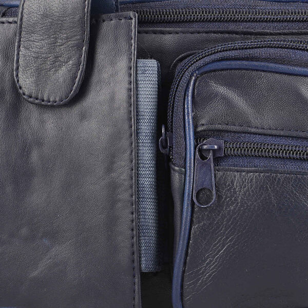 100% echtes Leder, Bauchtasche mit RFID Schutz, Gr&ouml;&szlig;e 37x15 cm, Dunkelblau image number 5