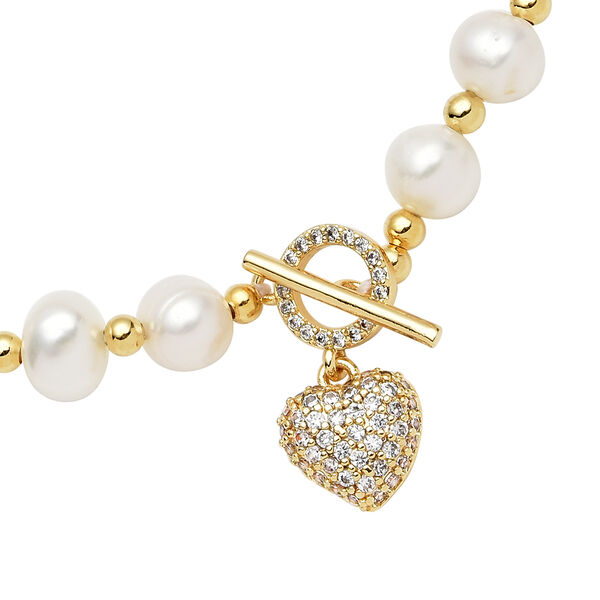 S&uuml;&szlig;wasserzuchtperlen und wei&szlig;es Zirkonia-Armband, ca. 19 cm, goldfarben ca. 18,50 ct image number 3