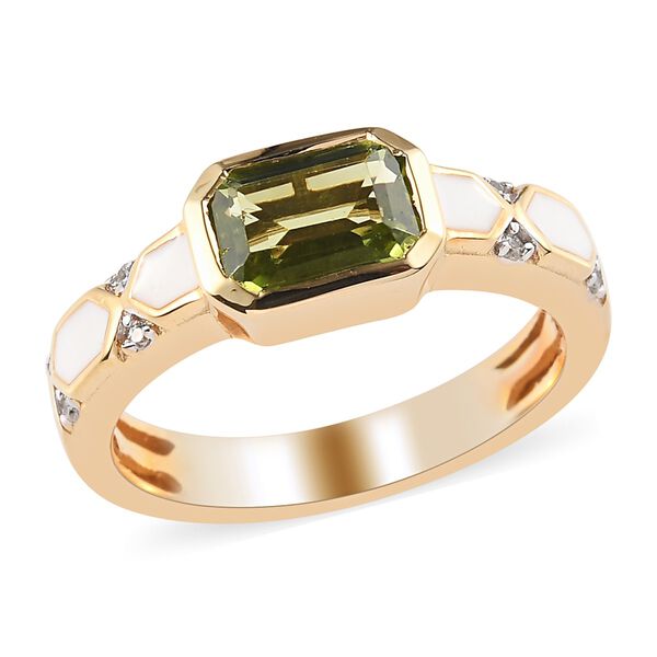 Peridot und Zirkon Solit&auml;r Herren Ring 925 Silber 585 Vergoldet image number 4