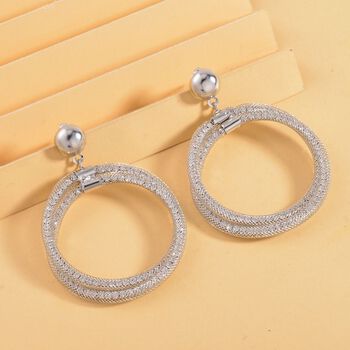 Doppelter kreisf&ouml;rmiger Ohrringe mit wei&szlig;em Kristall, silberfarben