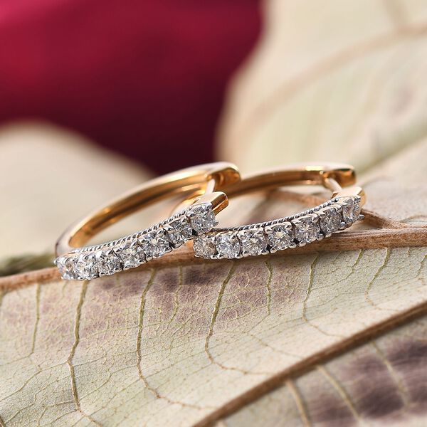 LUXURIANT SGL zertifizierte SI-GH Labor Diamant Ohrringe, 925 Silber 750 Gelbgold Vermeil - 0,99 ct. image number 2