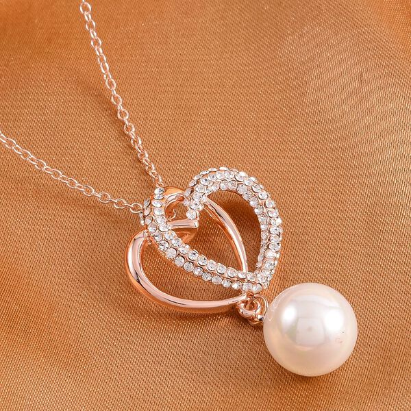 Wei&szlig;e Muschelkernperle und Kristall-Halskette in Ros&eacute;goldton, 50 cm - 2,50 ct. image number 3