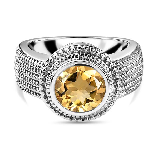 Citrin-Ring, reines Messing platiniert (Gr&ouml;&szlig;e 16.00) ca. 1,84 ct