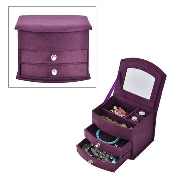 Samt-Schmuckk&auml;stchen mit Spiegel und 2 herausnehmbaren Schubladen, 14.5x12x10.5cm, violett