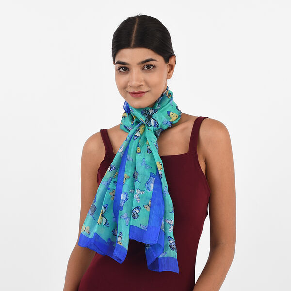 Bedruckter 100% Satin-Seidenschal, 48x160cm, Meeresblau