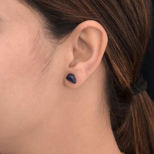 Handgearbeitete Masoala Saphir Fancy-Schliff-Ohrstecker, (Fissure gef&uuml;llt), 925 Silber platiniert ca. 7,60 ct image number 3