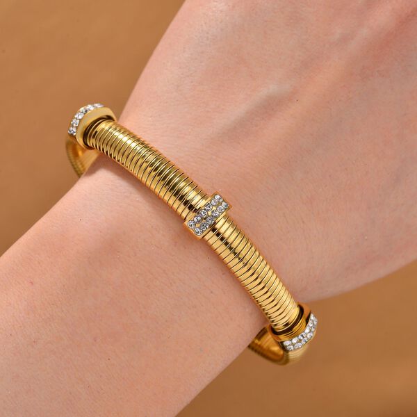 Wei&szlig;er Kristall Armband, flexibel, Reiner Edelstahl, goldfarben image number 2
