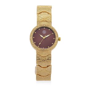 STRADA - Uhr mit japanischem PC21S Uhrwerk, bordeauxrotem Sonnenschliff-Zifferblatt und Legierungsgehäuse