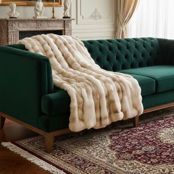 LIVMORE - Doppel-Layer-Kunstfell-Decke mit Mikromink-R&uuml;ckseite, 150x200 cm, Beige