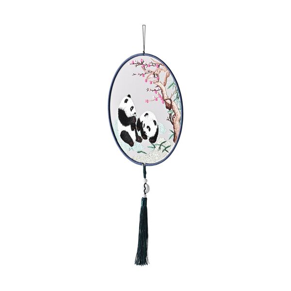 LIVMORE Doppelseitige Stickerei Seidenwanddekoration mit Jadequaste, 20cm, Panda-Muster image number 5