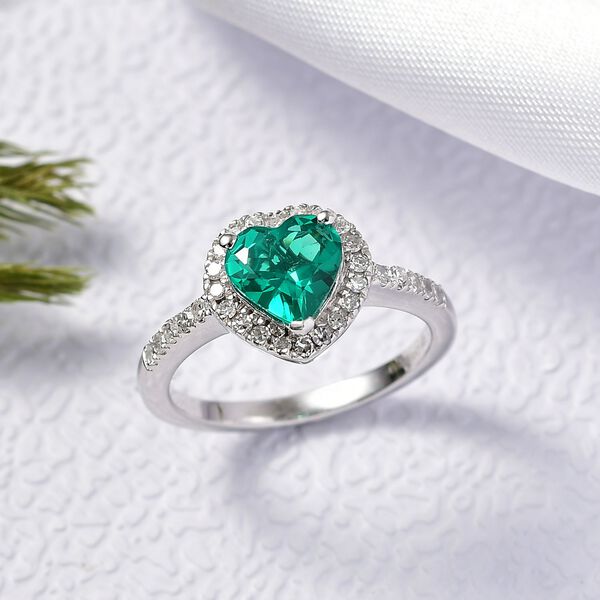 AAA Lab Created Kolumbianischer Smaragd, Lab Grown Diamant Ring 925 Silber rhodiniert (Größe 21.00) ca. 1,89 ct image number 1