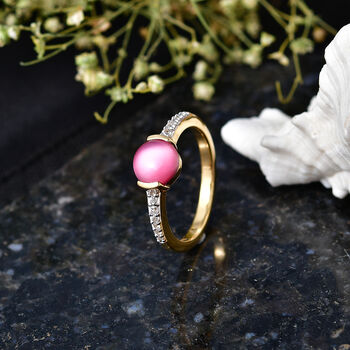 D'Joy Flamingo Mondstein, Wei&szlig;er Zirkon Ring 925 Silber 750 Vergoldet (Gr&ouml;&szlig;e 17.00) ca. 1,51 ct