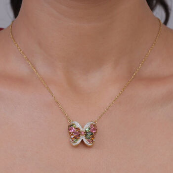 D'Joy AA Mehrfarbig-Turmalin Halskette ca. 45 cm 925 Silber 750 Gelbgold vermeil ca. 3,34 ct.