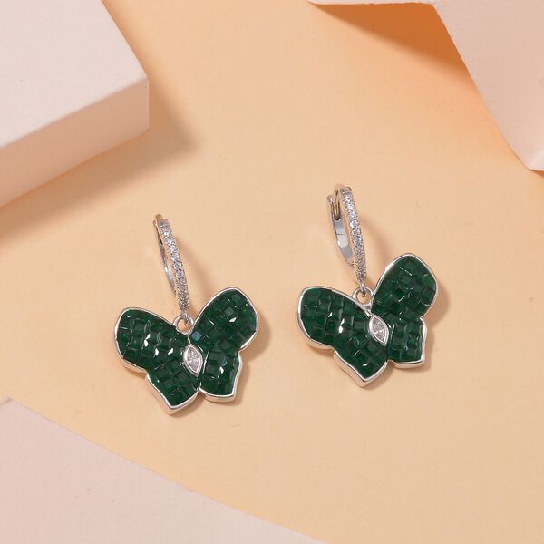 Grüne und weiße Zirkonia Ohrhänger image number 2