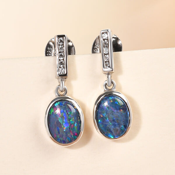 Boulder Opal Triplett und Zirkon-Ohrh&auml;nger in Silber image number 2