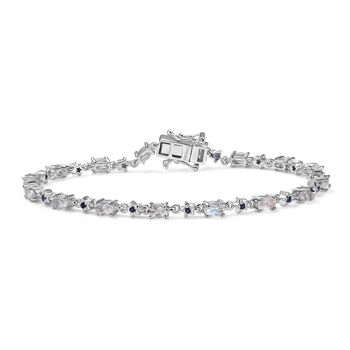 D joy AAA Premium Malagasy Mondstein, Blauer Saphir Stellar Path Armband, ca. 20 cm 925 Silber rhodiniert ca. 4.10 ct