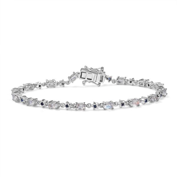 D joy AAA Premium Malagasy Mondstein, Blauer Saphir Stellar Path Armband, ca. 20 cm 925 Silber rhodiniert ca. 4.10 ct